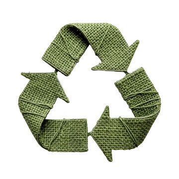 Recycling symbol made from woven fabric texture