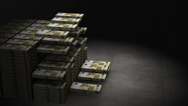 Growing Pile of Twenty Euro Banknotes Symbolizing Wealth and Financial Success