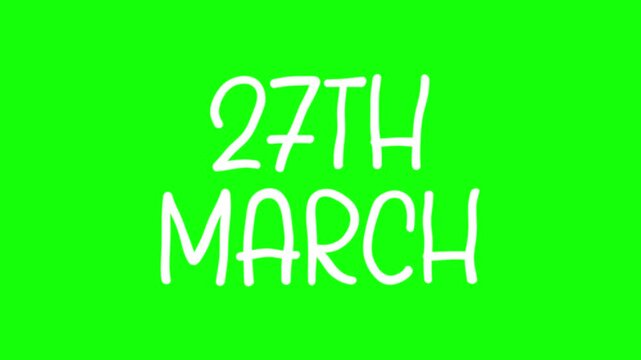 27th March Hand Drawn Scribble Overlay with Green Background