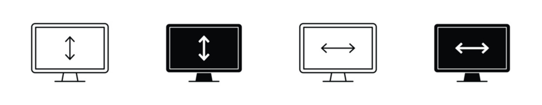  Vertical Resize, Screen Adjustment, Display Scaling, Computer Interface Elements. Screen Icons, Digital Display Arrows, Technology Interface Symbols, Vector Graphics. 