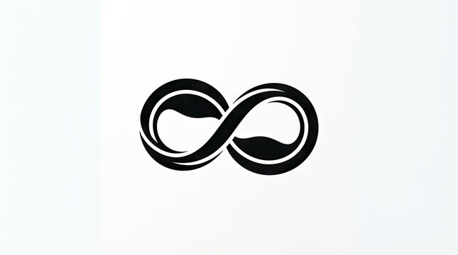 Black and white infinity symbol intertwined in a minimalist design.