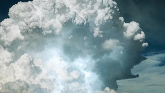 Massive Cumulonimbus Storm Clouds Formation in Blue Sky
