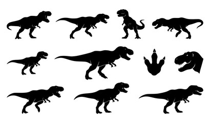 Obraz premium Prehistoric Tyrannosaurus Rex Silhouettes Dinosaur Vector Collection