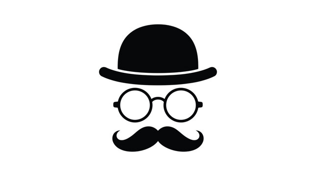 Man s bowler hat glasses and mustache silhouette