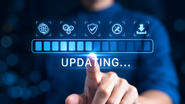 Update software application upgrade technology concept. Software update or Operating system, patch update, updating progress bar, Install app patch, new version, Improved security, program downloading