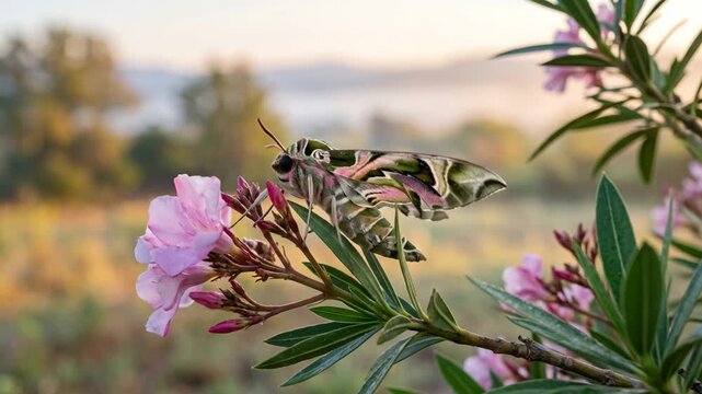 oleander hawk moth close up at morning light in crete greece video
