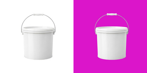White plastic bucket with handle view transparent png © Abu