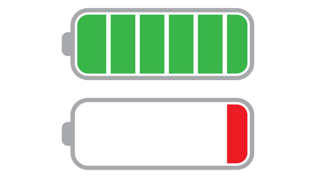 Full and empty battery status indicators set with status bar vector illustration graphic design smart phone indicator capacity interface technology abstract electricity minimalist