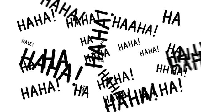 Haha text animation video footage featuring black typography zooming and moving dynamically on white background