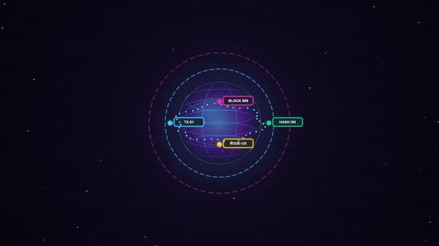 Blockchain Global Data Transfer and Secure Network Loop Animation