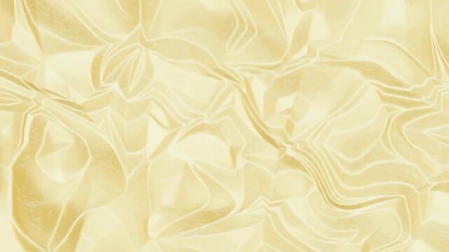 Glowing golden crumpled foil surface animation moving in smooth continuous motion video clip showcasing abstract metallic texture with soft ambient lighting reflections 
