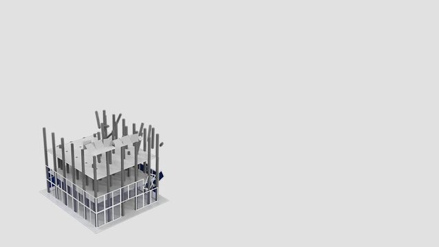 Timelapse 3d animation of a modern skyscraper building under construction