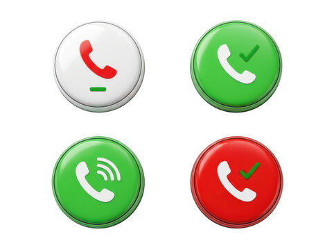 Set of four colorful 3d telephone call buttons isolated on transparent background