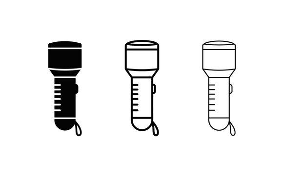 Three black portable flashlights aligned in a row on a dark background