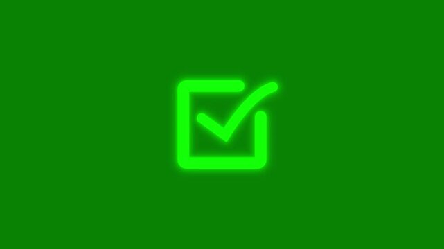 Check mark animation icon for approval, success, correct answer and confirmation symbol on green screen