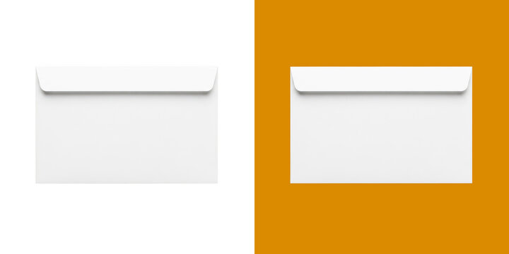 Blank white paper envelope mockup template on solid color surfaces graphic design transparent png
