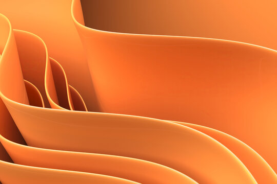 Abstract orange layered curved shapes background with smooth flowing ribbons for modern wallpaper and poster design
