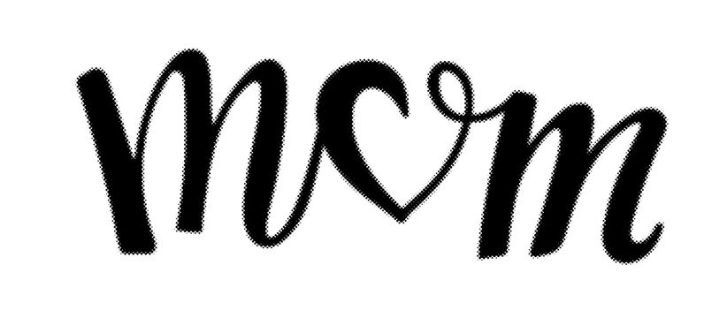 Isolated black handwritten calligraphy lettering of the word mom with a heart shape transparent background
