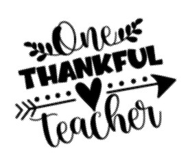 One thankful teacher handwritten typography design with decorative arrow and heart transparent background © AbstractZone