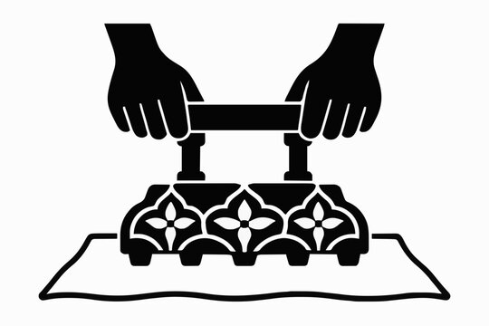 Artisan Hands Batik Copper Stamp on Fabric Vector Icon