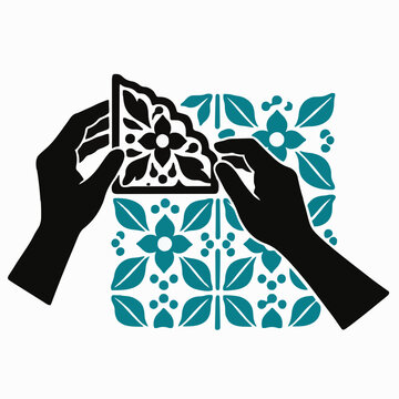 Artisan Hands Registering Batik Copper Stamp Vector Pictogram