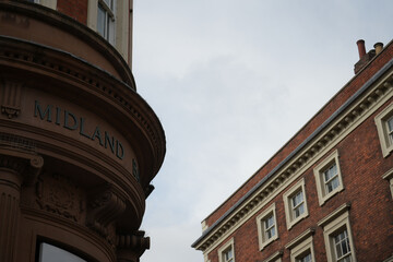Carved Midland Bank lettering on a curved stone facade in Lincoln © The Nott'm Lass