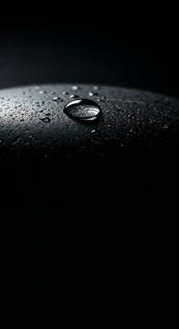Close-up of a water droplet on a smooth black surface  