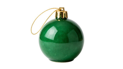 Shiny green Christmas bauble with gold cap and string, isolated on transparent background © Cian