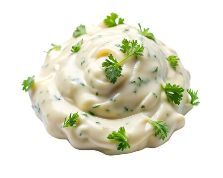 Parsley garnished creamy white sauce herbs