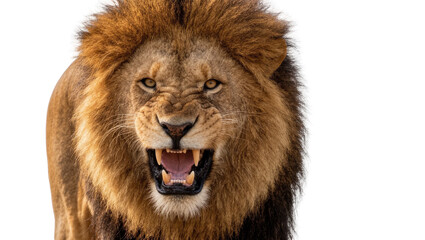 Fierce male lion roaring with bared teeth, isolated on transparent background © Cian