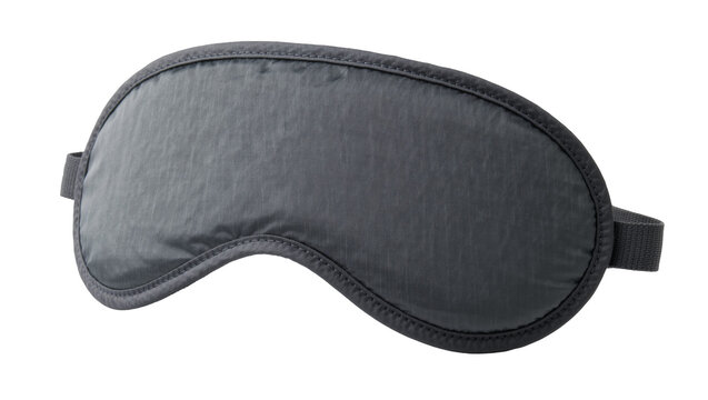 Dark grey fabric sleep mask with elastic strap, isolated on transparent background