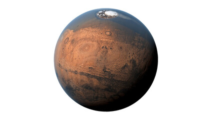 Detailed Mars planet with polar ice cap, isolated on transparent background © Cian