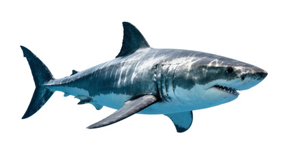 Obraz premium Great white shark with sharp teeth, isolated on transparent background