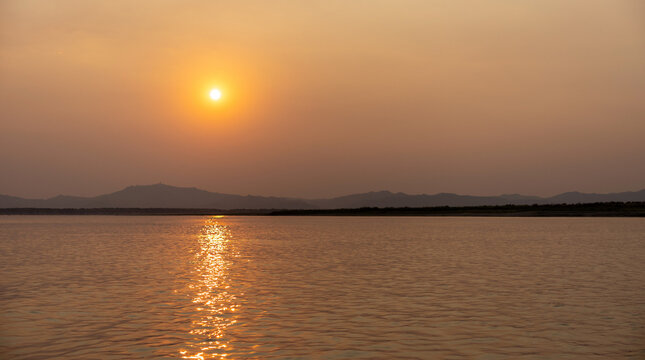 Sunset Over the Irrawaddy River at Bagan