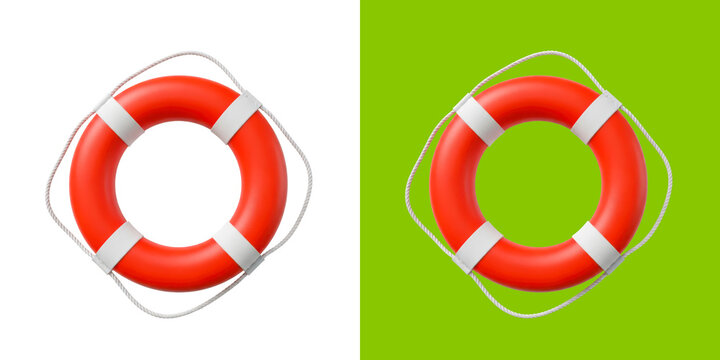 Bright orange rescue lifebuoy ring with white safety rope and durable texture