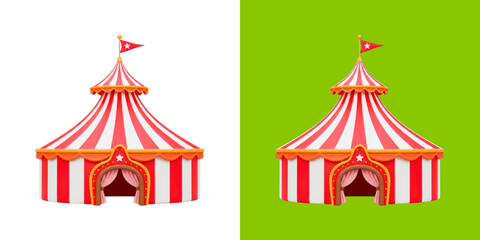 Red and white striped circus tent 3D render for fun carnival performance shows © Habib