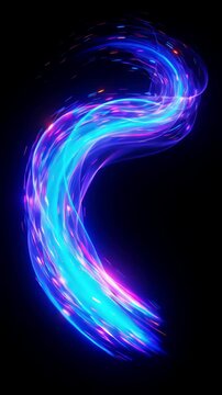 Abstract modern neon light wave moving gracefully across a dark black space with dynamic motion blur and glowing blue trails