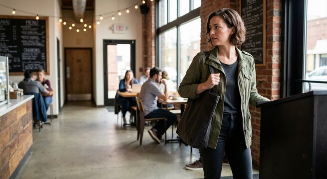 Person with PTSD scanning exits when entering cafe. Hypervigilance and startle responses