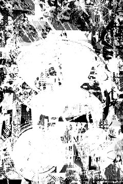 Glitch distorted grungy isolated layers . Design element for brochure, social media, posters, flyers. Overlay texture.Textured banner with Distress effect .Vector halftone dots . Screen print texture