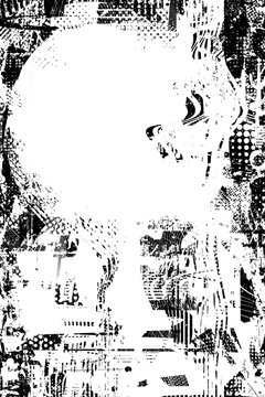 Glitch distorted grungy isolated layers . Design element for brochure, social media, posters, flyers. Overlay texture.Textured banner with Distress effect .Vector halftone dots . Screen print texture