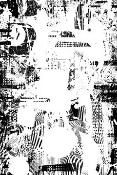 Glitch distorted grungy isolated layers . Design element for brochure, social media, posters, flyers. Overlay texture.Textured banner with Distress effect .Vector halftone dots . Screen print texture