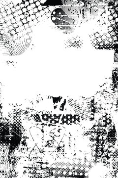 Glitch distorted grungy isolated layers . Design element for brochure, social media, posters, flyers. Overlay texture.Textured banner with Distress effect .Vector halftone dots . Screen print texture
