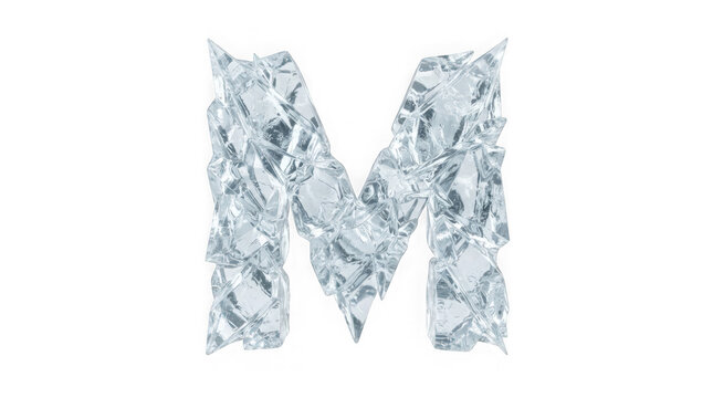 Ice crystal letter m isolated on transparent background
