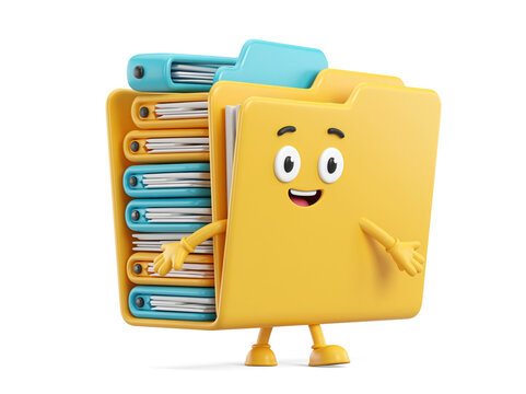 3d character folder with files isolated on white background
