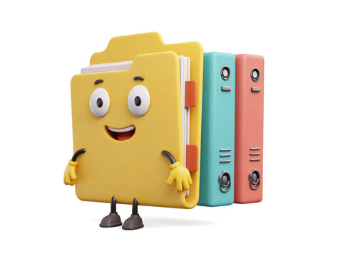 3D character folder with binders isolated on white background