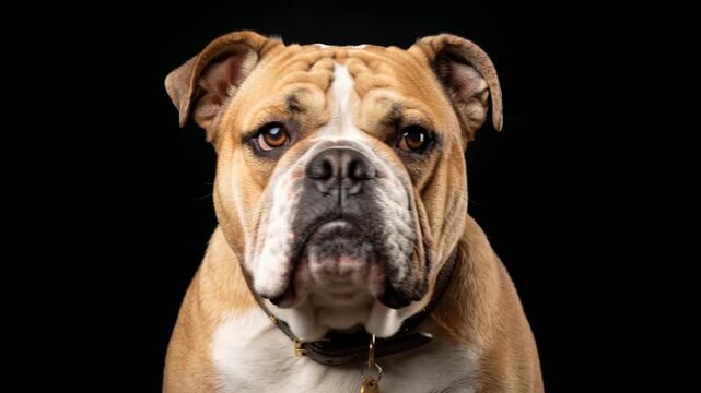australian bulldog close up isolated on black background video