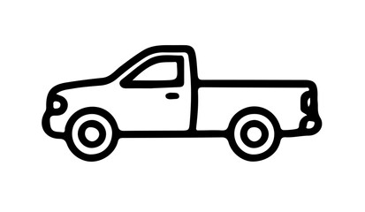 Fototapeta premium Simple black and white line art of a pickup truck isolated on transparent background