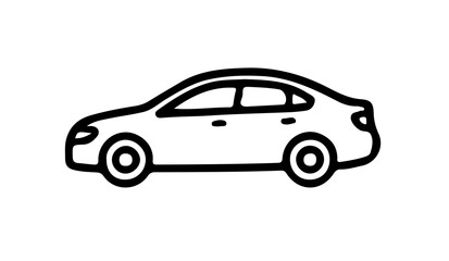 Obraz premium Simple black and white line drawing of a sedan car isolated on transparent background
