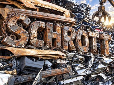 Rusty Scrap Metal Signage at Junkyard
