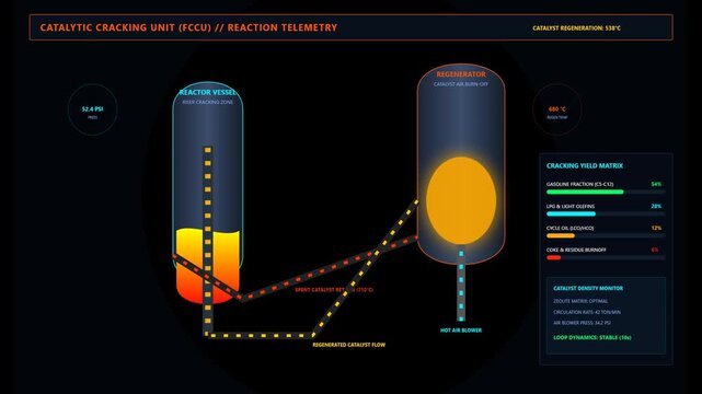 Digital Industrial Process Interface Monitoring Catalytic Cracking Unit Telemetry System Animation